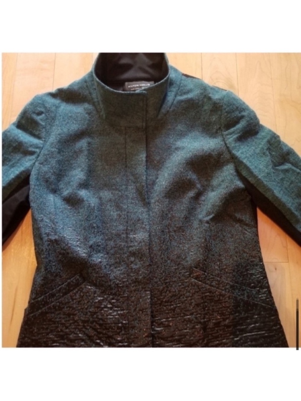 Hilton Hollis Jacket zip up ombre black teal wool blend size twelve - Picture 9 of 9